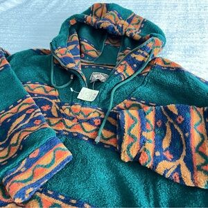 NWT 90s Express Aztec Fleece M Hooded Pullover Vintage Southwestern Oversized